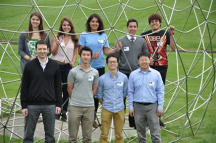 front row: Yevgeny Berdichevsky, Ph.D., Yu Song, Fengqiang Li, Chao Zhou, Ph.D. back row: Jennifer Finley, Chelsea Serrano, Emma Galarza, Victor Aguero, Marko Chavez