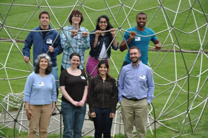 front row: M. Kathryn Iovine, Ph.D., Rachael Barton, Joyita Bhadra, Bryan Berger, Ph.D. back row: Ivan Basurto, Nathanael Sallada, Jasmine Singh, Joshua Parris